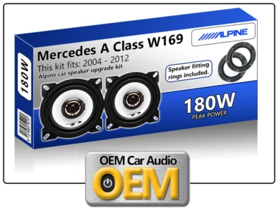 Mercedes A-Class W169 Rear Door speakers Alpine 10cm 4" car speaker kit 180W - Image 1 of 2