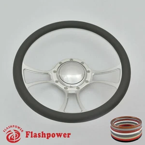 14" Billet Steering Wheel Gray Half Wrap Chevrolet Monte Carlo Camaro w/ Horn - Picture 1 of 10