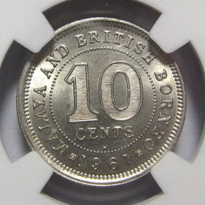 Malaya & British Borneo 10 Cents, 1961H Uncirculated NGC AU 58 - Picture 1 of 4