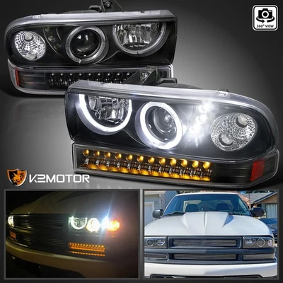 Fits 1998-2004 Chevy S10 Pickup Blazer Halo Projector Headlights+LED Bumper Lamp Foto 1 de 4