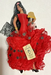 Flamenco Tänzerin 10,5" Puppe rotes Kleid - Papieretikett Marin Chiclana - Bild 1 von 3