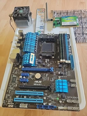 ASUS M5A97 R1.02 Motherboard with 8GB Kingston RAM,CPU fan, D-Link DWL-G520 wifi - Image 1 of 4
