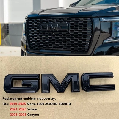 Insignia emblema GMC negra parrilla OEM para Sierra Yukon 2019-2025, 23-25 Canyon Gloss Foto 1 de 4