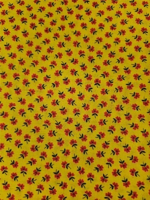 Edredón de algodón vintage de 1 yarda tela artesanal CALICO amarillo pequeño rojo negro flores Foto 1 de 2