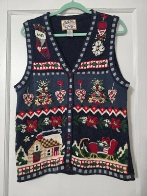 Vintage Heirloom Collectibles Christmas Sweater Vest Womens Size Medium Blue - Image 1 of 4