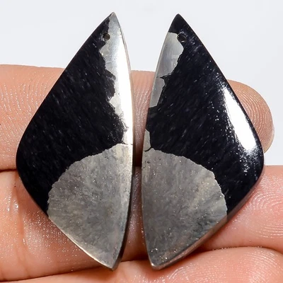 52 Ct. Apache Gold Pyrite Cabochon Gemstone Drilled Pair For Earrings 38X17X4 mm - Image 1 of 2