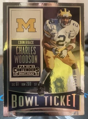 Boleto Contenders Draft Picks Charles Woodson 2016/99 Silver Holo Prizm Bowl Foto 1 de 2
