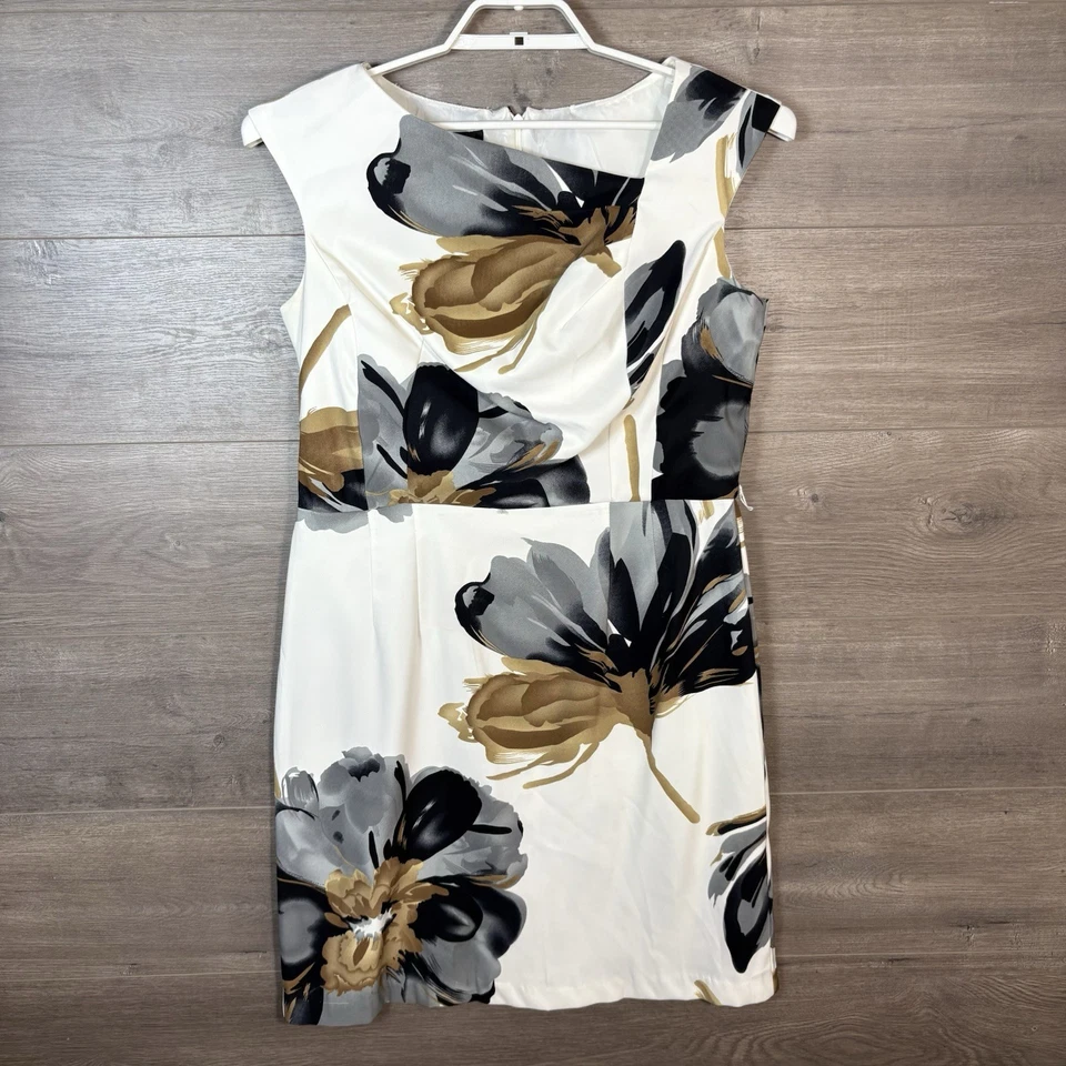 Женское коктейльное платье-футляр ALYX размер 14 без рукавов с принтом цветочный узор белое серое - Изображение 1 из 4
