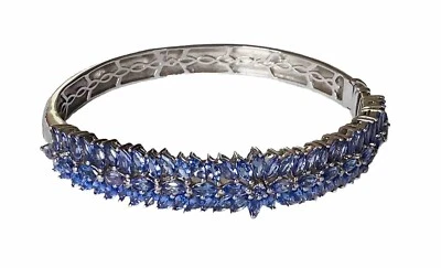 Brazalete brazalete con bisagras racimo de hojas de flores de tanzanita de plata de ley 925 Foto 1 de 4
