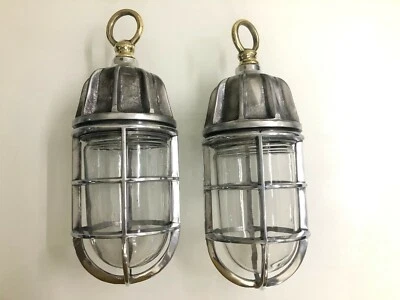 Vintage Nautical Ship Lights Marine Aluminium Pendant Lamp Brass Hook Lot of 2 - Image 1 of 4
