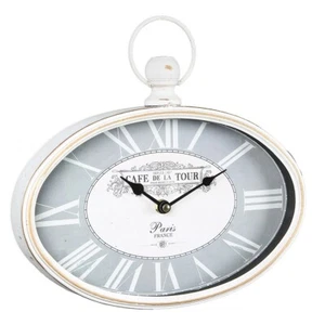 Vintage Uhr Wanduhr Cafe de la Tour Shabby Chic Oval Quarz Uhrwerk 29 cm breit - Bild 1 von 1
