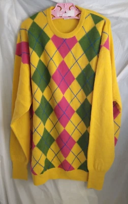 Vintage Peter Scott Herren Wolle Hawick Argyle Pullover gelb Large 50" Pulli Schottland - Bild 1 von 4