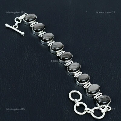 Brazalete de compromiso de cadena de plata esterlina de obsidiana brillante de plata natural joyería Foto 1 de 4