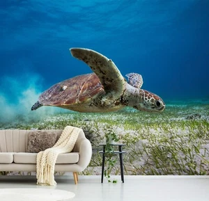 Photo Art Wall Mural-TURTULE-(6580)NON WOVEN-Wallpaper-Nature Animal Sealife XXL - Picture 1 of 6