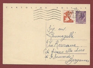 storia postale Michelangiolesca L.5 su cartolina postale Siracusana L.25 Bergamo - Picture 1 of 2