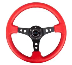 NRG Steering Wheel 06 Red Leather Black Stitching 3 inch Deep Dish 350 mm NEW - Picture 1 of 4