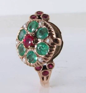 LOCKET 9K 9CT ROSE GOLD RUBY EMERALD PEARL ART DECO INS POISON RING FREE RESIZE - Picture 1 of 8