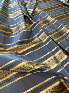 Vintage Pure Silk Taffeta Fabric With Satin Stripes Blue 55" x 2.5 Yards - Picture 1 of 7