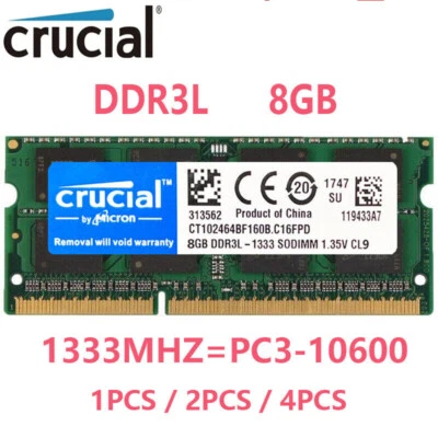 CRUCIAL DDR3L 1333Mhz 32GB 16GB 8GB 2Rx8 PC3-10600S SODIMM Laptop Memory RAM - Image 1 of 4