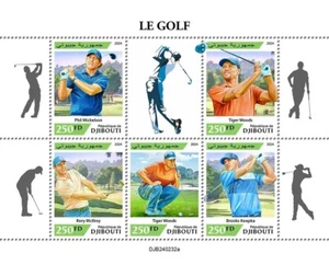 Estampillas de golf Tiger Woods Rory McIlroy Phil Mickelson MNH 2024 Djibouti M/S - Imagen 1 de 1