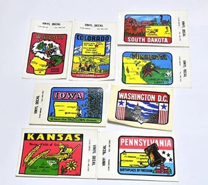VINTAGE STATE SOUVENIR TRIP TRAVEL LUGGAGE WATER DECAL LOT OF 8 DECALS - Picture 1 of 2