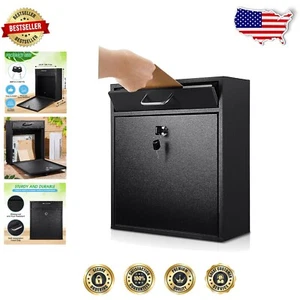 Modern Outdoor Mailbox with Key - Lockable Wall Mount for Safe Mail Storage - Picture 1 of 10