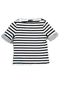 Lauren Ralph Lauren Women's White Black Stripe Short Sleeve Top size L Shirt - Picture 1 of 3