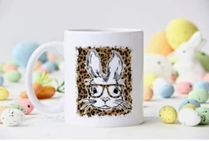 Leopard Bunny Glasses Easter Coffee Mug 11 Oz Cup Rabbit - Picture 1 of 1