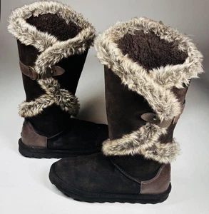 BEARPAW Sheilah Boots Womens 8 Brown Suede Fur Tall Winter Insulated Waterproof - Picture 1 of 11