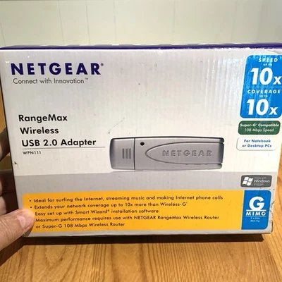 NETGEAR RangeMax WPN111 Wireless USB 2.0 G 108 MBPS Plus Bonus WG111 Dongle - Image 1 of 4