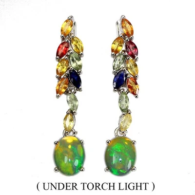 Sommer 925 Ohrringe Silber Oval Feueropal 9x7mm Saphir Edelstein - Bild 1 von 4