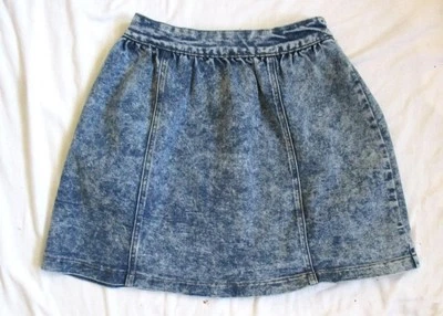 Junior M 码木瓜牛仔裙棉质弹力前拉链破旧蓝色短款 — 第 1/4 张图片