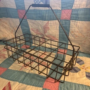 Vintage 8 Metal Milk Bottle Carrier Caddy Crate Black Handle - Picture 1 of 10
