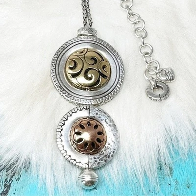 Брайтон спин мастер меди длинный подвеска ожерелье серебро золото пластина три тона - Изображение 1 из 4