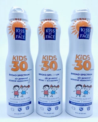 3 KISS MY FACE NIÑOS MINERAL PROTECTOR SOLAR SPRAY SPF 30 ALOE VERA RESISTENTE AL AGUA 6 oz Foto 1 de 4