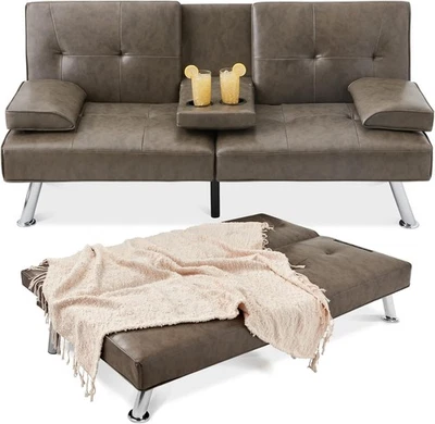 Futón convertible moderno tapizado en cuero sintético, ajustable Foto 1 de 4