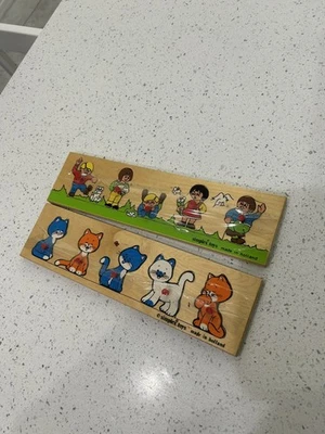 2 Vintage Simplex Wooden Puzzles Children And Cats Made In Holland - Image 1 of 4