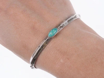 6.625" 30's-40's Navajo Hand stamped silver and turquoise cuff bracelet z - Image 1 of 4