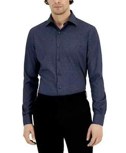 Alfani Men's Slim Fit 4-Way Stretch Slub-Textur Shirt, Navy, 15-15.5(34-35) - Picture 1 of 2