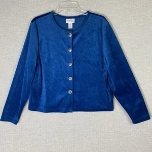 Cárdigan vintage Diane Von Furstenberg para mujer L azul terciopelo botón suéter chaqueta - Imagen 1 de 4