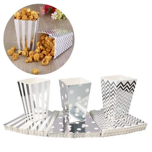 36 Silver Folding Popcorn Boxes Wedding Birthday Party Paper Candy Bag Container - Picture 1 of 12