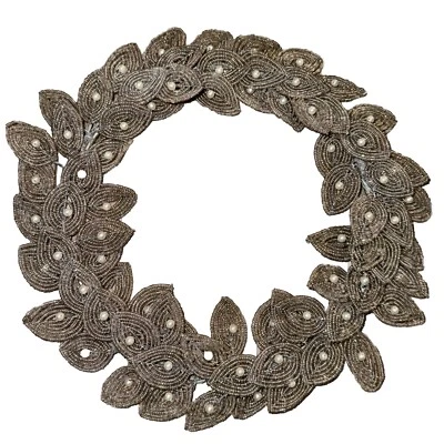 "Cuentas de vidrio corona de puerta de granero de cerámica hojas con cuentas bayas de plata y perlas 12""" Foto 1 de 4