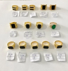 Resellers Bundle 14 New Bright Gold Tone Mens Rings - Picture 1 of 11