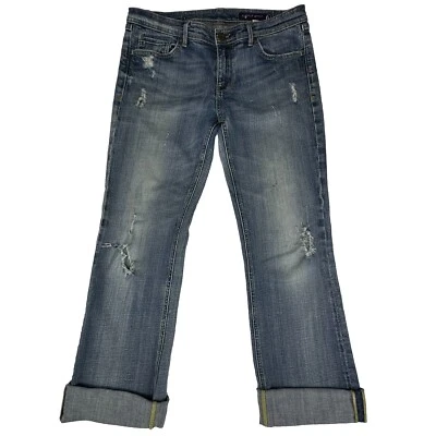 Vigoss Jeans Size 9 Cropped Denim Rolled Cuff Distressed Pockets - Image 1 of 4