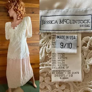 ABITO da sposa JESSICA McClintock VINTAGE anni 80 champagne e pizzo taglia 9/10 - Foto 1 di 24