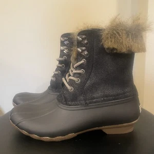 Sperry Women's Boots Size 8 Suede Faux Fur Waterproof Duck Snow Boots Black - Picture 1 of 9