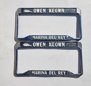 Rare Pair Owen Keown Chevrolet Marina Del Rey Dealer License Plate Frames - Picture 1 of 2