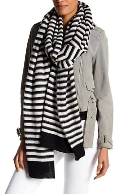Rebecca Minkoff Scarf Wrap Shawl 112 X 22" Striped Knit Blanket Cream Black Gray - Image 1 of 2