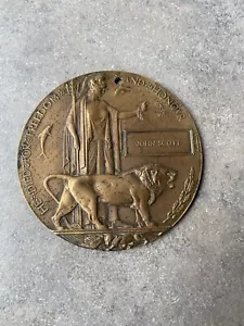 Genuine WW1 Bronze Death Penny Plaque - John Scott - Picture 1 of 2