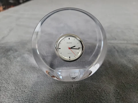 Orrefors Sweden Glass Quartz Desk Clock Paper Weight Cover